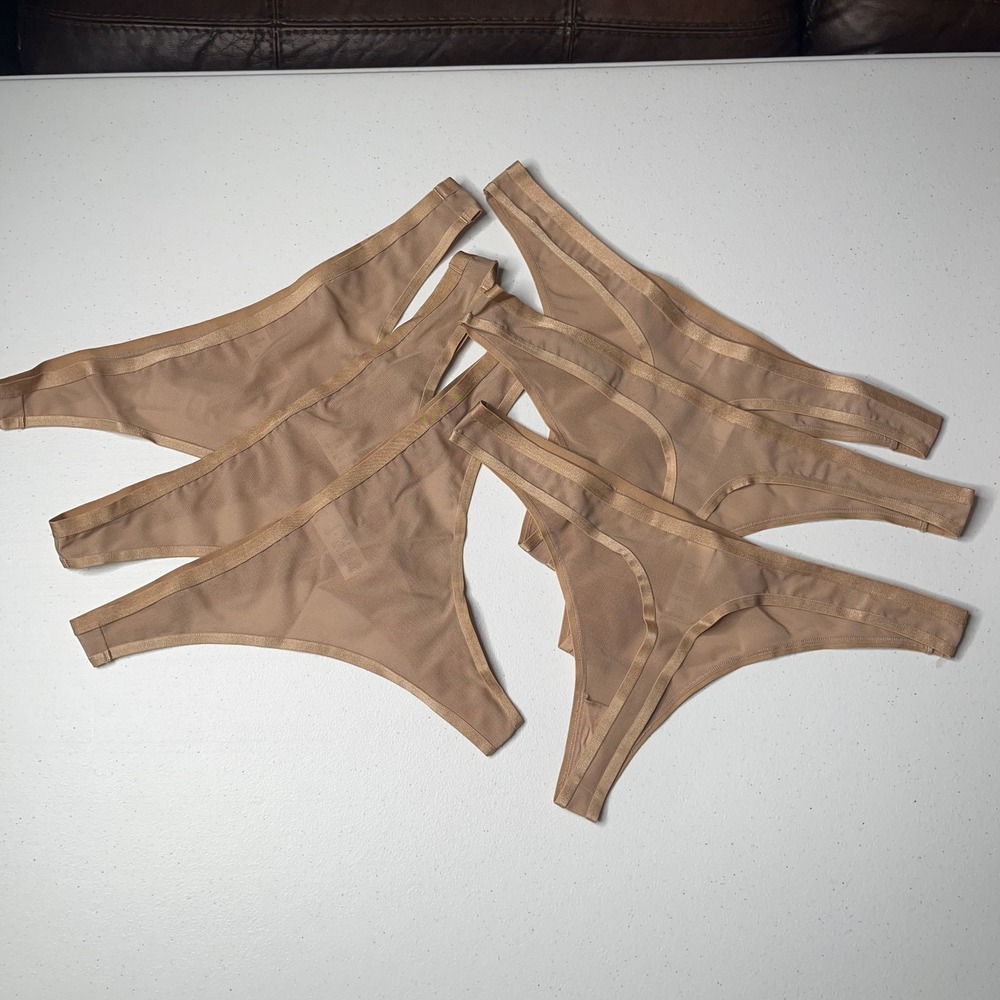 Quince Belgian Mesh Sheer Thong 6 Pack Sand Nude NWOT Size Medium